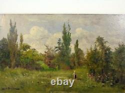 Hsp XIX Eme Ecole De Barbizon Landscape Bergere Poules Burgundy Signed A Perdreau