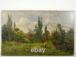 Hsp XIX Eme Ecole De Barbizon Landscape Bergere Poules Burgundy Signed A Perdreau