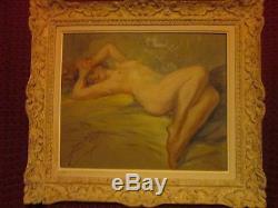 Hst Nude Oil On Canvas Painting Art Deco 1930 1940 Yves Diey Framework Montparnasse