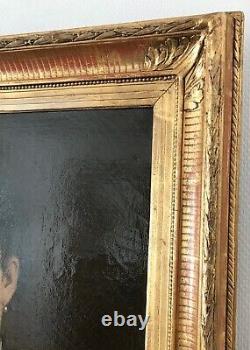 Hst Oil On Canvas Portrait Of Woman With Jewels Frame Gilded Wood 19th Century