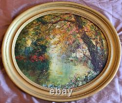 ITALO GIORDANI (1882-1956) Oil painting on wood panel pond in autumn