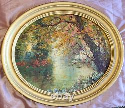 ITALO GIORDANI (1882-1956) Oil painting on wood panel pond in autumn