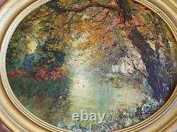 ITALO GIORDANI (1882-1956) Oil painting on wood panel pond in autumn