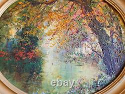 ITALO GIORDANI (1882-1956) Oil painting on wood panel pond in autumn
