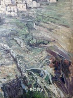Impressionist Antique Original Oil Painting of a Mountain Village Landscape, Framed Impressionist Antique Original Oil Painting of a Mountain Village Landscape, Framed