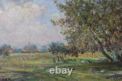 Impressionist Painting Hsp Country View With Peacock Victor De Haen 1866-1934