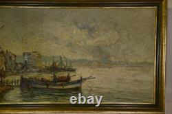 Impressionist Painting on Wood Fishing Port by Maurice Barle 20th Century