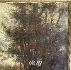 Impressionist Scene with Fisherman, Landscape, Nature, Antique Original Oil, Framed