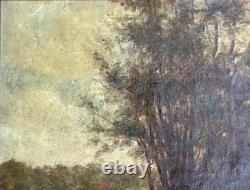 Impressionist Scene with Fisherman, Landscape, Nature, Antique Original Oil, Framed