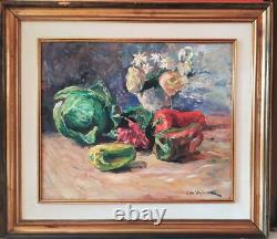 Impressionist Still Life Oil Painting Fruits, Vegetables, Flowers Signed