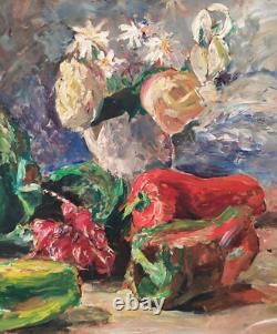 Impressionist Still Life Oil Painting Fruits, Vegetables, Flowers Signed