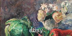Impressionist Still Life Oil Painting Fruits, Vegetables, Flowers Signed