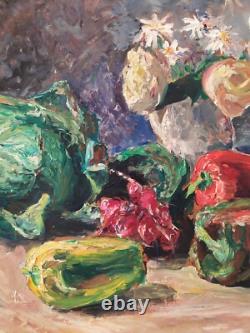 Impressionist Still Life Oil Painting Fruits, Vegetables, Flowers Signed