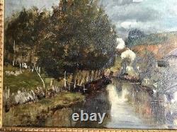Impressionist painting of Houses by the River unsigned