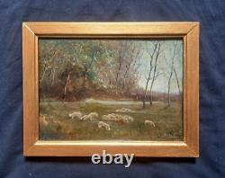 Impressionist painting, oil on wood, pastoral scene Barbizon School