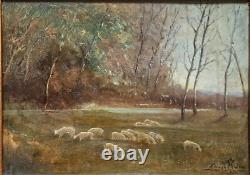 Impressionist painting, oil on wood, pastoral scene Barbizon School