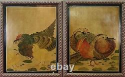 In Birds Couple. Oil On The Table. Signed Gulax. Chinese Style. XX Century
