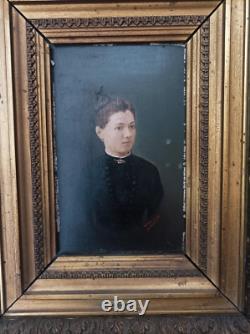 Interesting oil painting on wood from the 19th century, Barbizon frame, signed A Frebourg