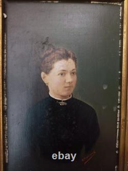Interesting oil painting on wood from the 19th century, Barbizon frame, signed A Frebourg