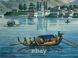 Italian Gouache - Lake Como - Italy - Lombardy - Painting - Frame - Ancient