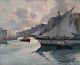Italian Port Marine Scene With Sailboats Impressionist Oil Painting Signed