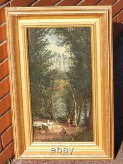 JABIOT. 1875. Animated Landscape Under Wood Oil Painting on Wood Panel