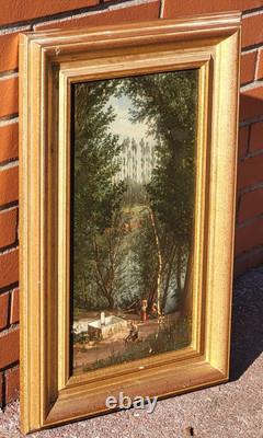 JABIOT. 1875. Animated Landscape Under Wood Oil Painting on Wood Panel
