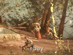 JABIOT. 1875. Animated Landscape Under Wood Oil Painting on Wood Panel