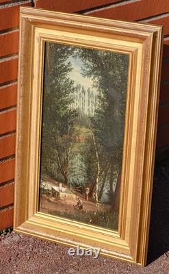 JABIOT. 1875. Animated Landscape Under Wood Oil Painting on Wood Panel