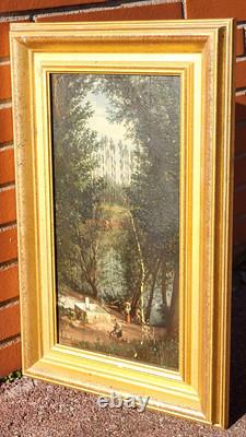 JABIOT. 1875. Animated Landscape Under Wood Oil Painting on Wood Panel