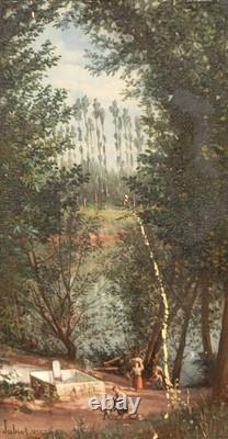 JABIOT. 1875. Animated Landscape Under Wood Oil Painting on Wood Panel