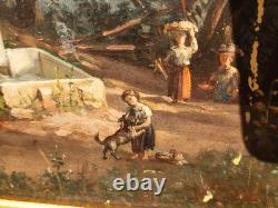 JABIOT. 1875. Animated Landscape Under Wood Oil Painting on Wood Panel