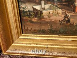 JABIOT. 1875. Animated Landscape Under Wood Oil Painting on Wood Panel