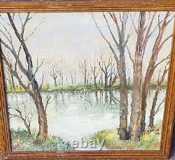 JOSÉ PUJOLAR On the Edge of the Pond Oil Painting on Wooden Panel