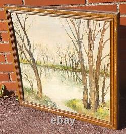JOSÉ PUJOLAR On the Edge of the Pond Oil Painting on Wooden Panel