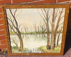 JOSÉ PUJOLAR On the Edge of the Pond Oil Painting on Wooden Panel