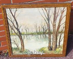 JOSÉ PUJOLAR On the Edge of the Pond Oil Painting on Wooden Panel