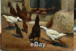 Jacques Jobbé-duval (1854-) Children And Hens, Brittany, Sea, Finistere