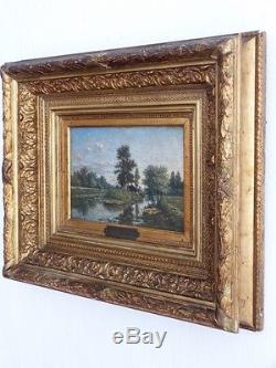 Jan Van Lokhorst, The Island, Surroundings Of Utrecht, Oil On Wood And Golden Frame XIX Èm