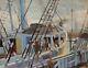 Jeanne Dubut Marine Painting View Rouen Port Bridge Boat Sailboat Oil Landscape Art