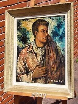 Jenabre = Ramon Jou Senabre Young Man Oil Painting on Wood Panel