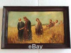 Jesus Christ And His Disciples Oil On Early Twentieth Wood Signed Lower Right