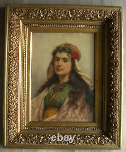 José Sibert oil on panel portrait of a young woman orientalism