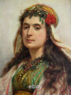 José Sibert oil on panel portrait of a young woman orientalism