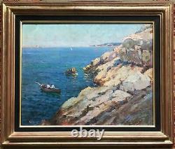 Jules Brunetaut Table Marine Oil On Panel Boats Fishermen Rade Marseille