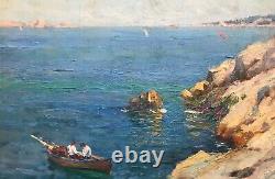 Jules Brunetaut Table Marine Oil On Panel Boats Fishermen Rade Marseille