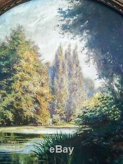 Jules Girardet, Oil On Board 50 Cm, Undergrowth At The Edge Of The Water, End 19 / Deb