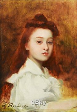Jules Machard And Pascal Blanchard Pair Table Portrait Child Girl Art