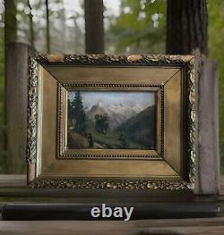 Jules ROZIER (1821-1882) Animated Mountain Landscape Oil on Wood Framed