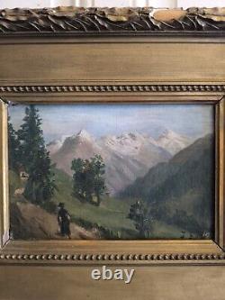 Jules ROZIER (1821-1882) Animated Mountain Landscape Oil on Wood Framed